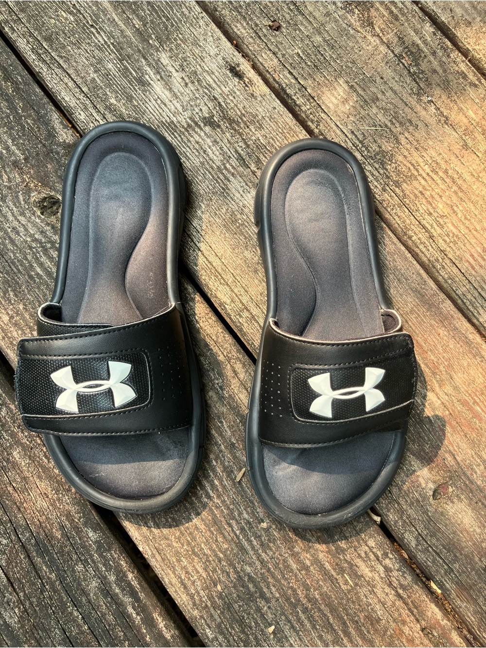 Under Armour Black Slides with White Logo Accent